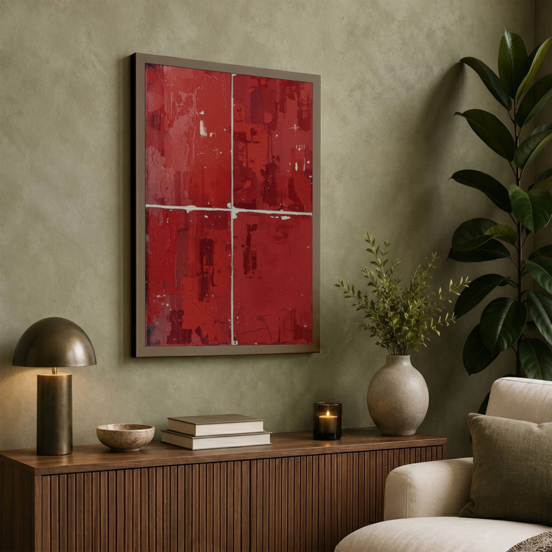 Four Red Fragments Industrial - Wrapped Canvas, 36x24 - 91.4 x 61.0 cm, Taupe Border