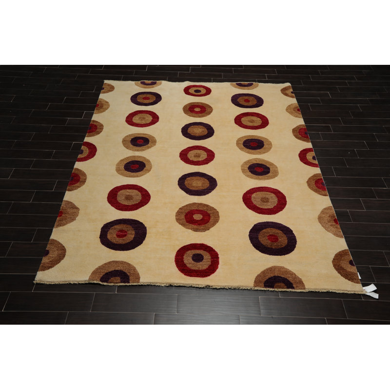 Tapis de la zone en laine 8 pi x 9 pi 1 po one-of-kind à la main noué la Stouchsburg
