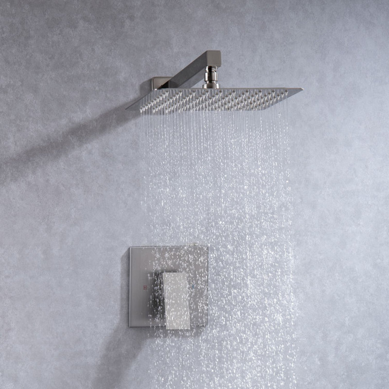 Rainlex Square Pressure Balanced Complete Shower System With Rough-in Valve, Brush Nickel