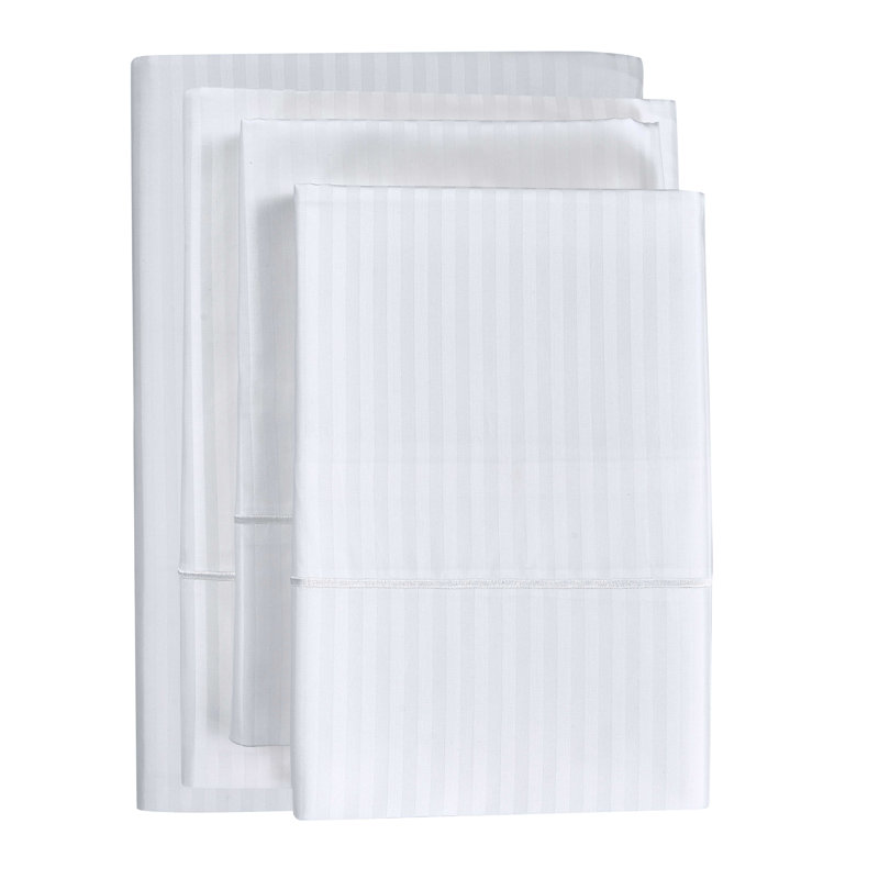 Bibb Home 1000 Thread Count Stripe Sheet Set - 100% Egyptian Cotton, Queen, White