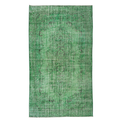 5.5x9.2 Ft Handmade Turkish Rug Re-Dyed in Green, Great 4 Modern Interiors
