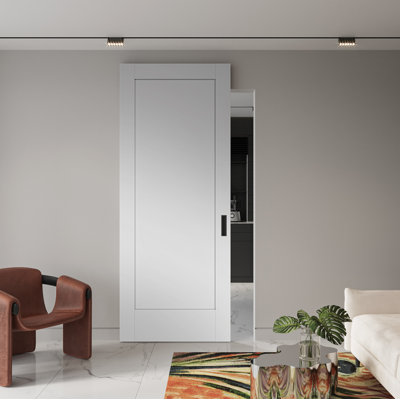 Shaker 1 Panel Manufactured Wood Solid Core Sliding Hidden Barn Door Without Base Board with Installation Hardware Kit