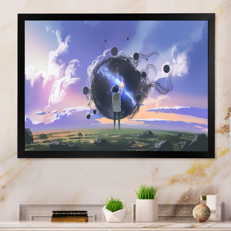 «Video Game Girl Meeting Hearth Energy», reproduction sur toile, H 16 po x l 32 po x P 1 po, Cadre d'angle fermé noir