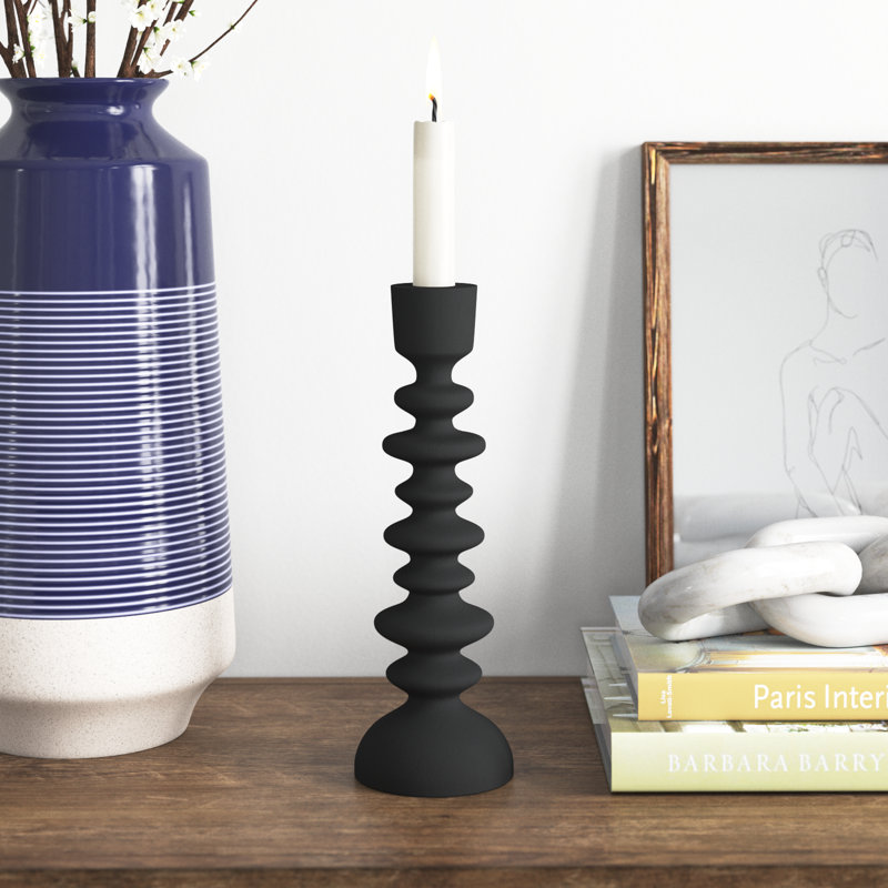 Giedre Aluminum Tabletop Candlestick, 12.25" H x 4.5" W x 4.5" D, Black