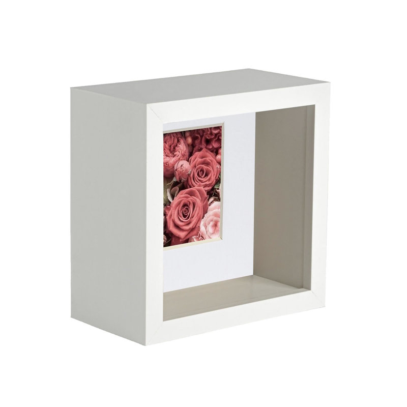 Nicola Spring - 3D Deep Box Photo Frame, White/White, 11cm H x 11cm W x 6cm D