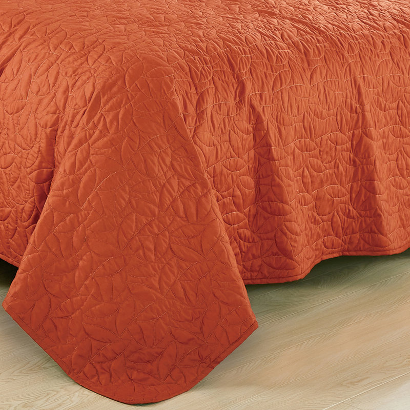 Polyester Coverlet, King Coverlet/Bedspread + 2 King Shams, Orange/Brown