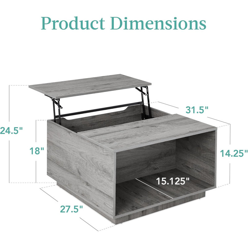 Gray Square Engineered Wood Lift-Top Coffee Table with Storage