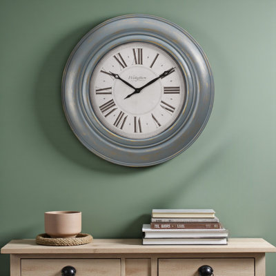 Bechet Transitional Style Oversized Round Wall Clock In Blue Finish, 29.88" H X 29.88" W X 1.78" D