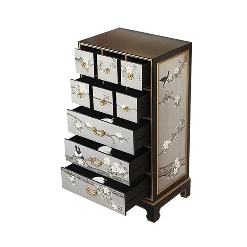Commode d'appoint 9 tiroirs peinte à la main, Noir