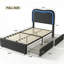 Structure de lit double Boucle avec 2 tiroirs de rangement, lit plateforme tapissier avec tête de lit à DEL, support de lattes en bois massif, aucun sommier nécessaire pour les enfants, les adolescents-1227740225-1227740227