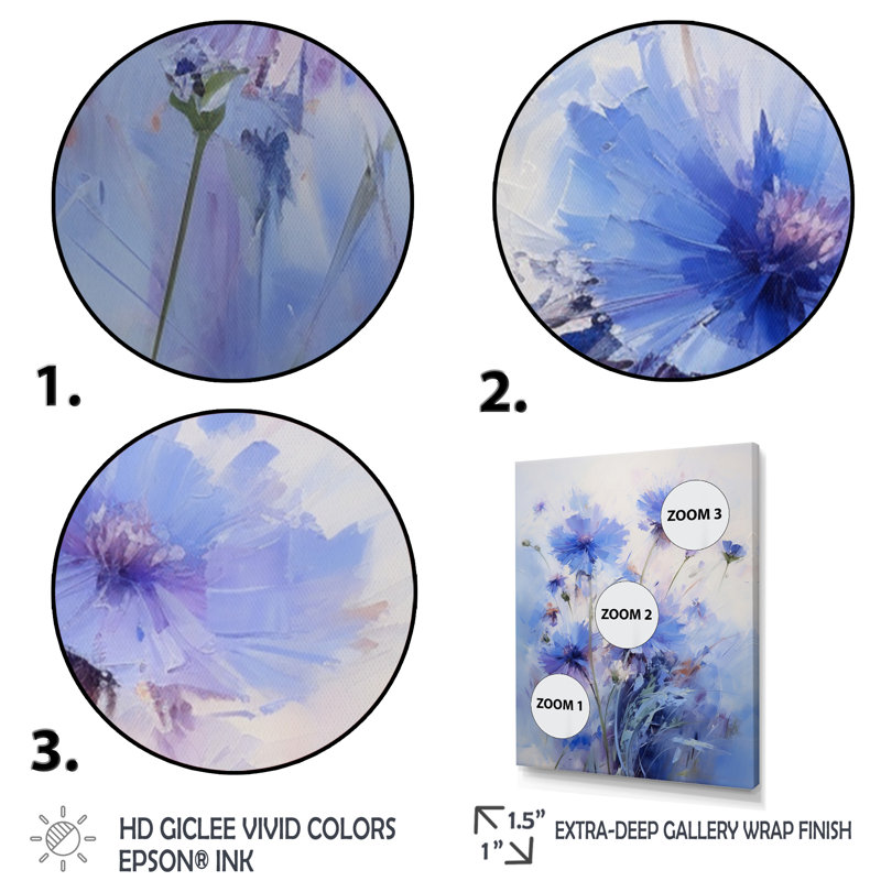 Impression romantique sur toile, "Mauve cornflowers", impression romantique, Blanc, H 32 po x l 16 po x P 1 po