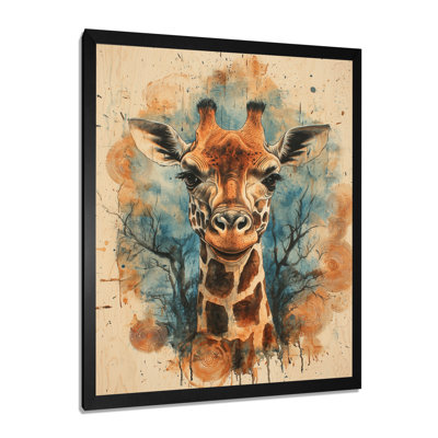 Silent Watcher Girafe Portrait In African Landscape III - Animals Wall Art Living Room