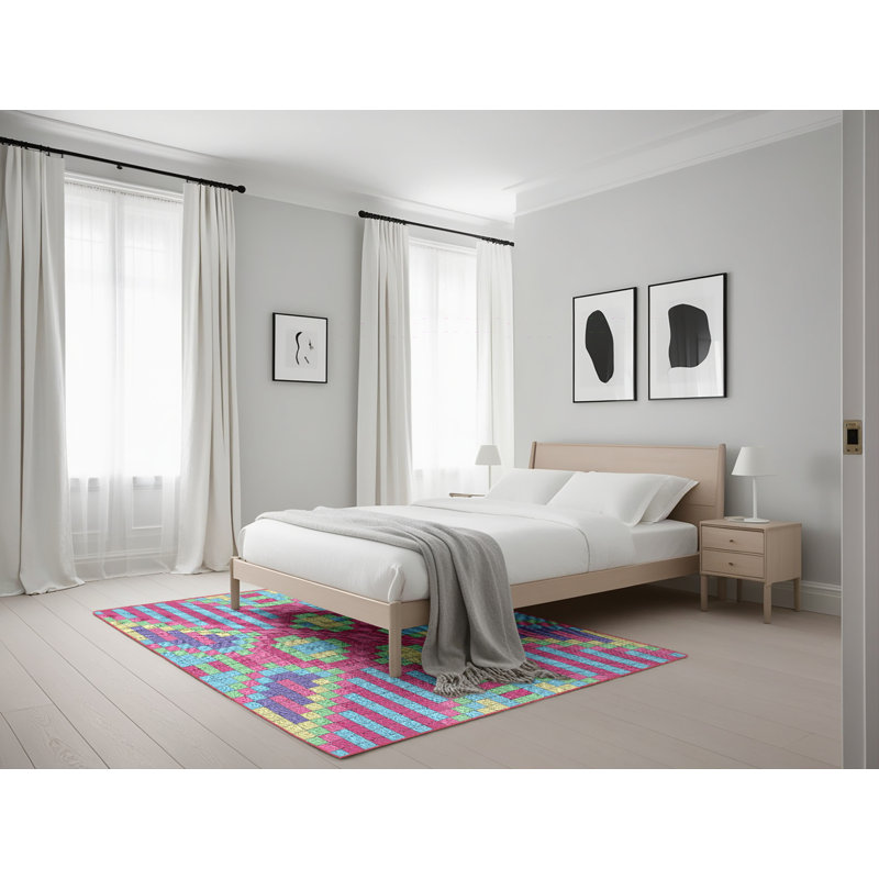 Tapis motif rose/vert/bleu Devereau, Rectangle 5 pi x 7 pi