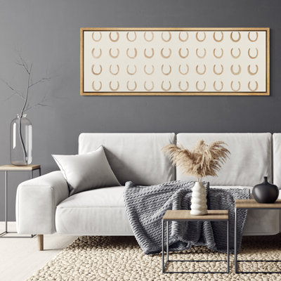 Lucky Horseshoe Minimal Pattern in Neutral Beige – Large Framed Canvas Master Bedroom Wall Art Print