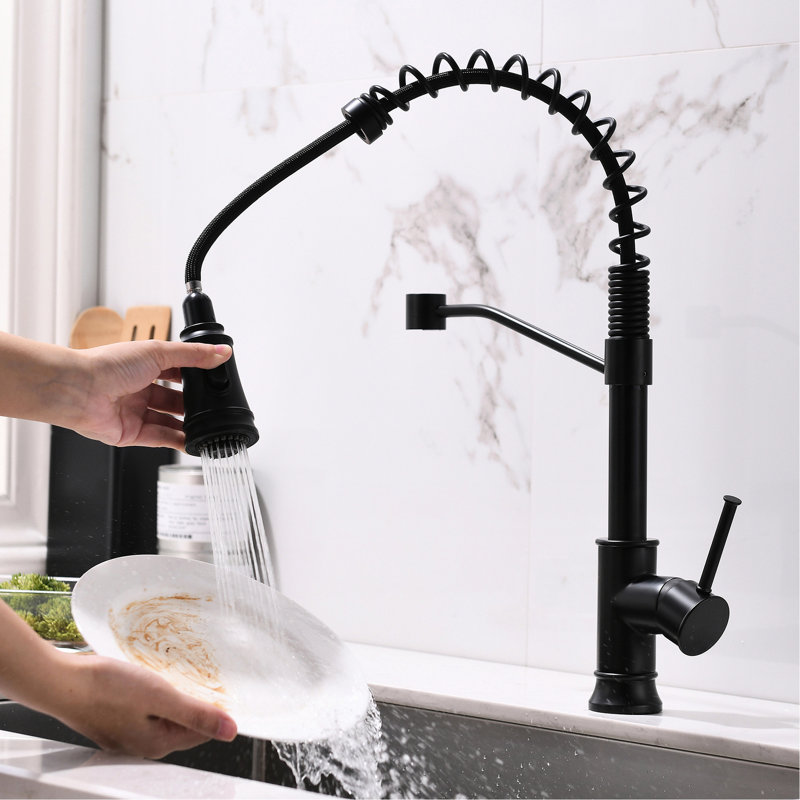 Robinet de cuisine noir rétractable à un trou pour évier