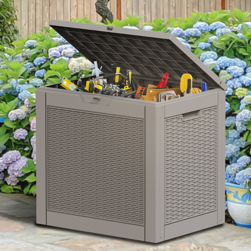 Boîte de rangement pour terrasse extérieure - Armoire en résine durable, imperméable et verrouillable pour terrasse et jardin 30 gallons