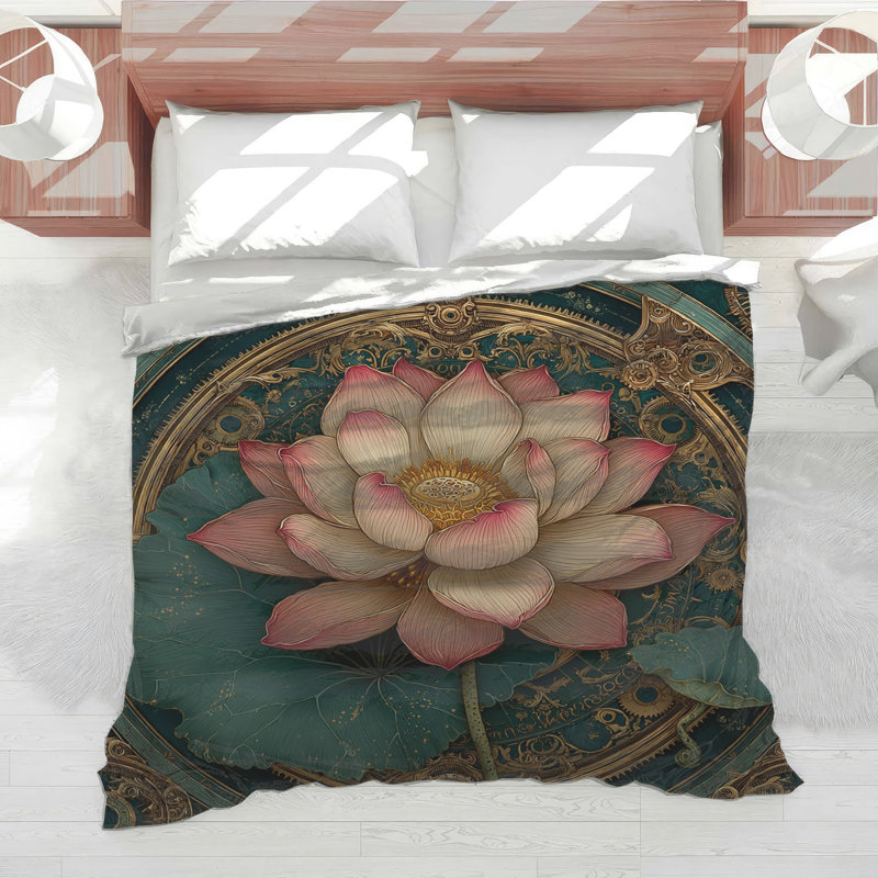 Intricate Lotus Illustration Comforter, Twin Extra Long