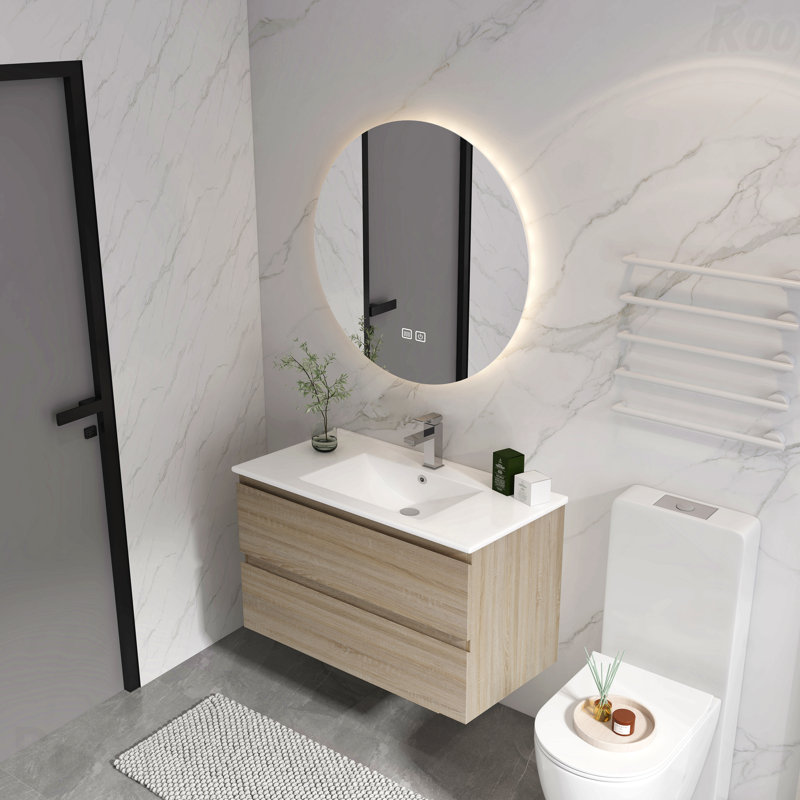 Ensemble de meuble-lavabo mural 36 po avec lavabo en céramique 36 po, 2 tiroirs à fermeture en douceur, paquet Kd