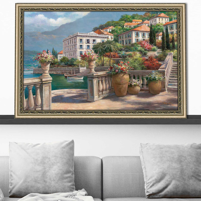 Lago Di Como II par T.C. Chiu - Peinture, Encadrement champagne, H 27,5 po x l 39,5 po x P 0,75 po