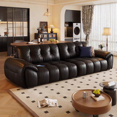 Black Genuine Leather Modular Sofa cushion couch