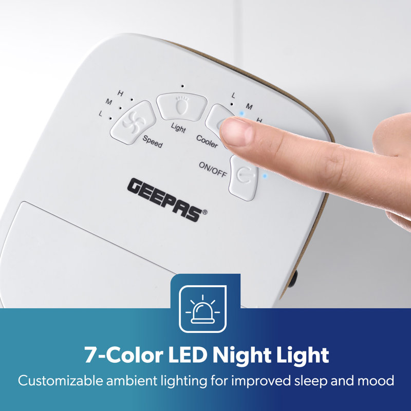 GEEPAS Portable Air Cooler - 4 in 1 Personal Mobile Mini Air Conditioner/Fan/Humidifier with Multicolour LED Lights - 3 Speed Air Cooling Fan with USB - Desktop Cooling Fan for Home Office Dorm