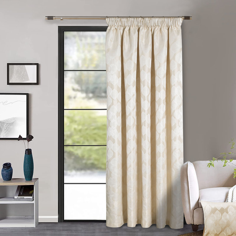 Galston Silk Room Darkening Pencil Pleat Door Curtain Panel, Cream, 165cm W x 214cm L