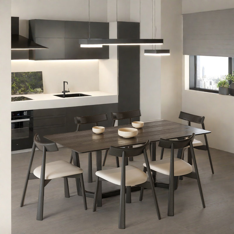 Ensembles de table de salle à manger en bois de frêne massif., H 29,53 po x L 55,12 po x l 31,5 po
