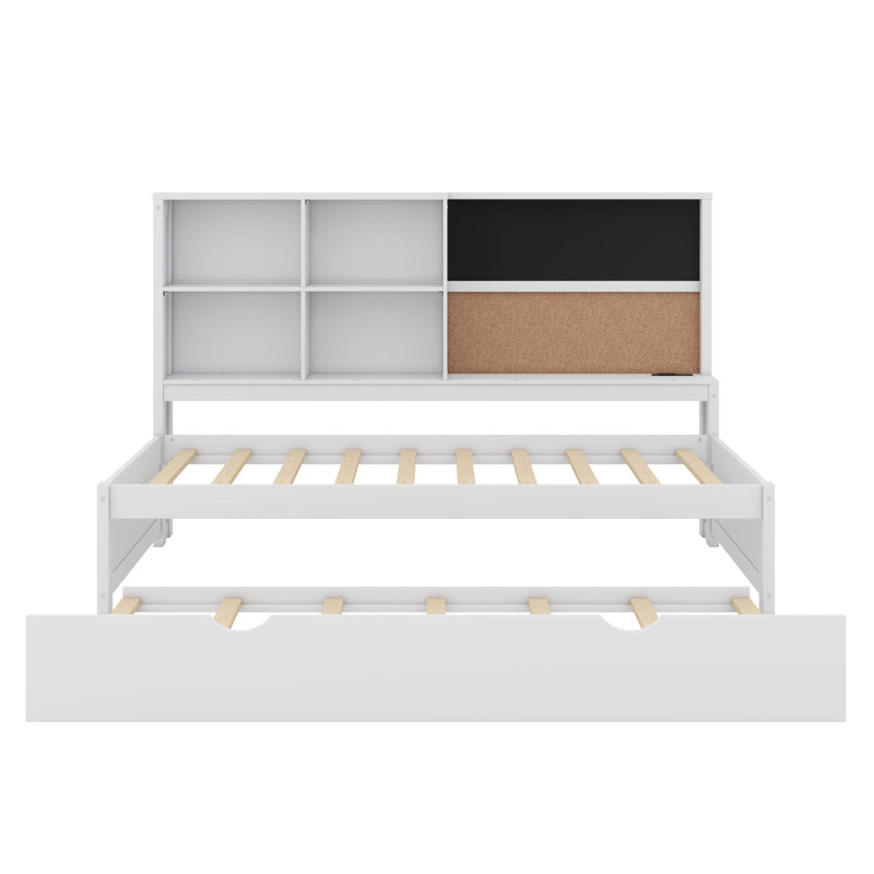 Charming Twin-Sized Daybed With Integrated Shelves, Chalkboard Design, And Pull-Out Trundle Bed