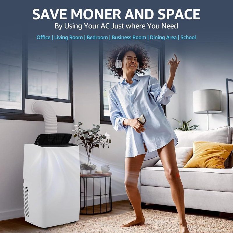 Climatiseur portatif 12 000 BTU avec minuterie à économie d'énergie de 24 heures pour déshumidifier le ventilateur à 2 vitesses jusqu'à 450 à 550 pieds carrés