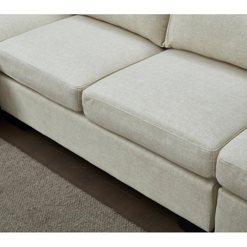 L Shaped Sectional Couches, Modular Sectional Sofa with Ottoman, Beige Polyester