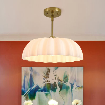 1-Light Matte Pleated Glass Dining Room Pendant