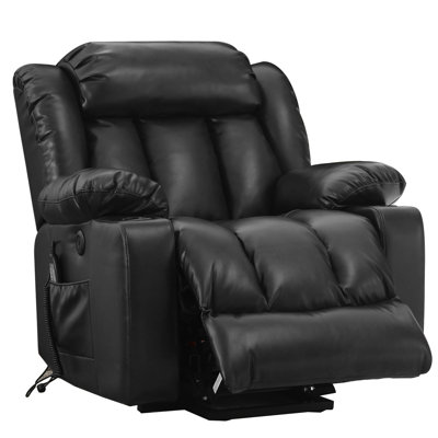 Power Lift Recliner Chair Electric Leather Heated Massage Chair with USB Port and Cupholder by Latitude Run
