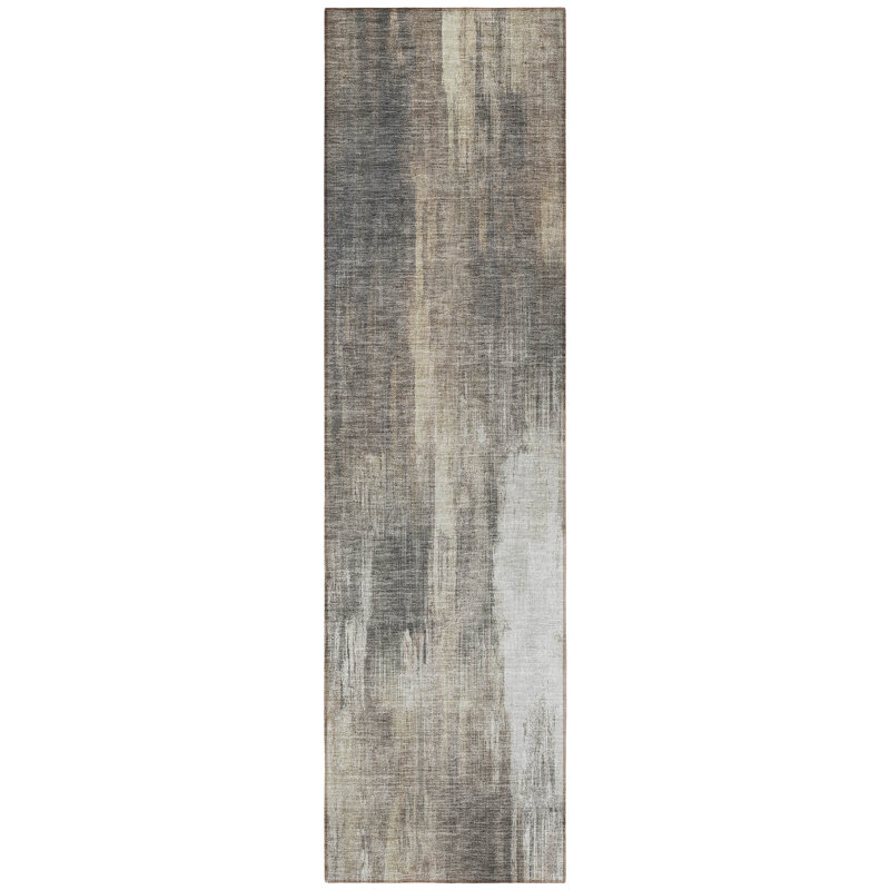 HomeRoots 8' Taupe And Gray Abstract Washable Indoor Outdoor Runner Rug