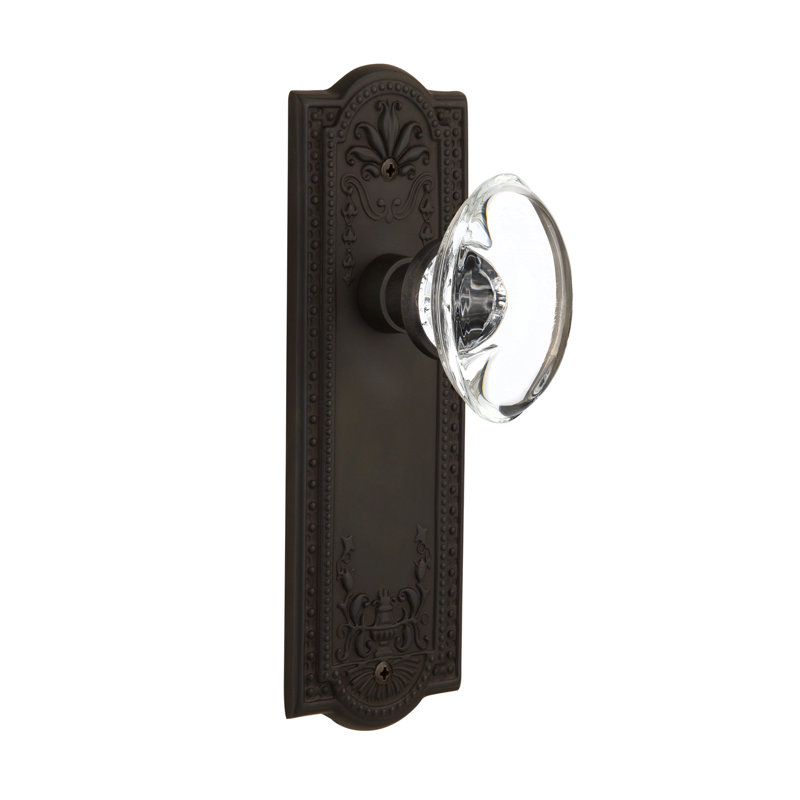 Plaque Meadows avec poignée de porte ovale en cristal transparent, Bronze frotté à l'huile, 2,375 po