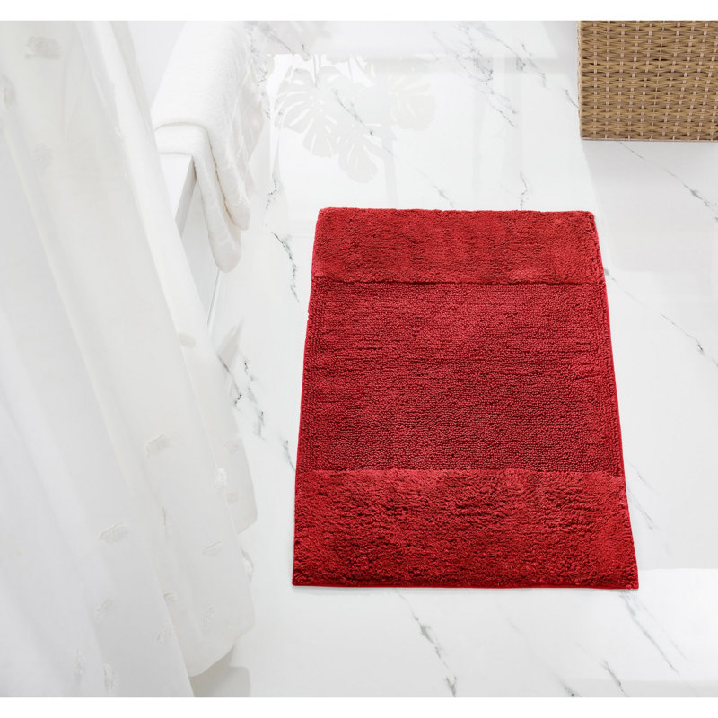 Tapis pour salle de bain 100% coton avec envers antidérapant Merkle, Rectangle 24 po x 40 po, Rouge