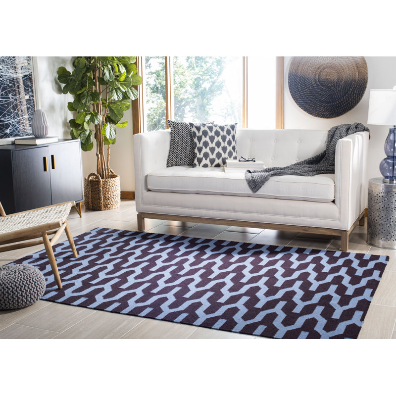 Rodgers Hand Woven Flat Weave Wool/Cotton Geometric Rug in Blue/Purple, Rectangle 4' x 6'