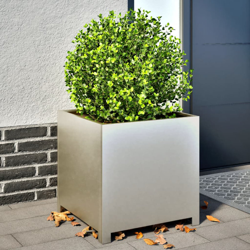 Alhasan Metal Elevated Planter, Silver, 50cm H x 50cm W x 50cm D