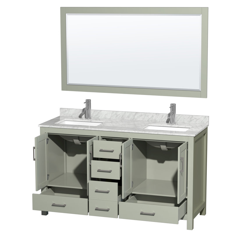 Sheffield 60" Double Bathroom Vanity Set with Mirror, Light Green