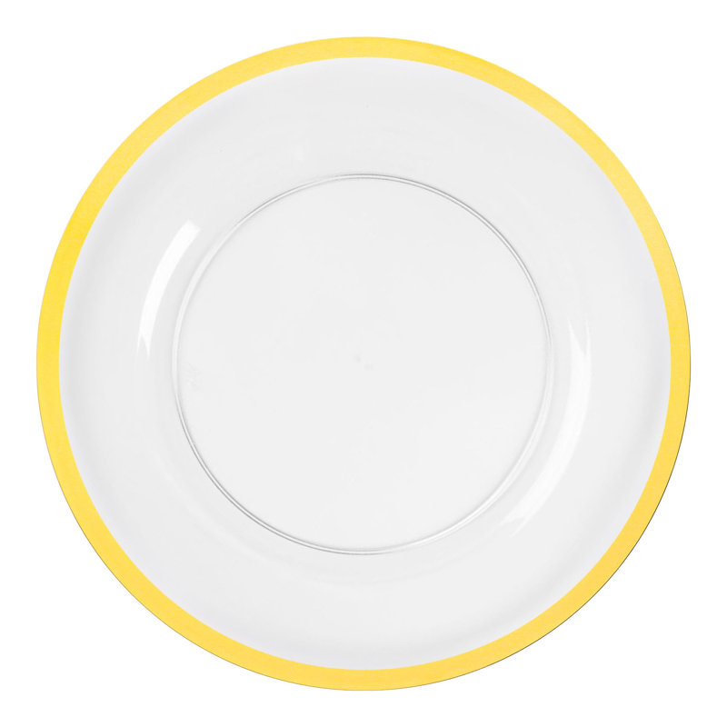 Assiettes de présentation rondes jetables en plastique transparent avec bordure dorée (13 pouces) - 60 assiettes