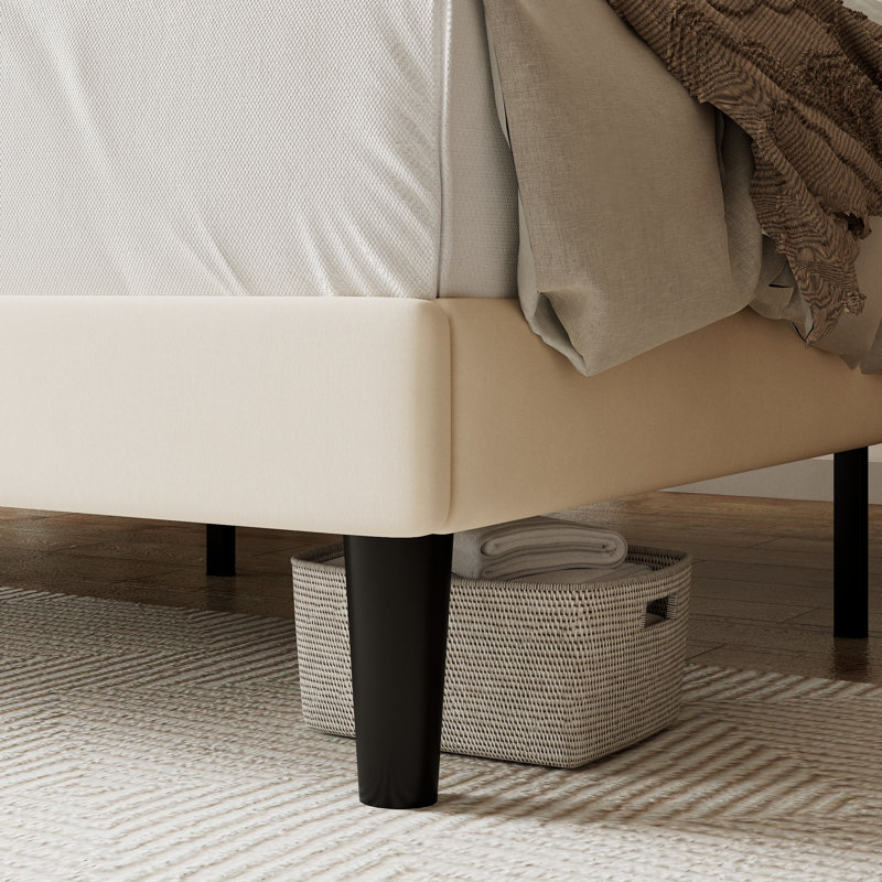 Lit plateforme tapissier Hegg, Lit double, Crème
