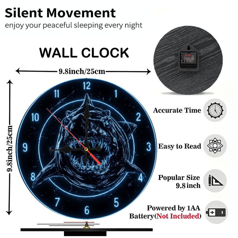 Menacing Shark Neon effect Clock
