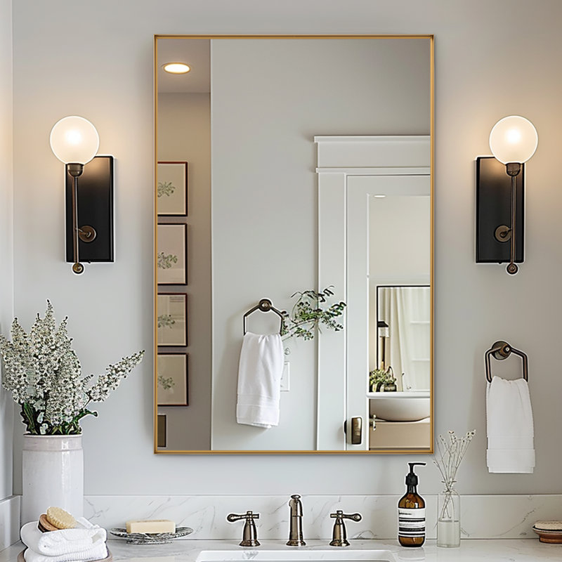 Miroirs muraux rectangulaires, verticaux ou horizontaux, Doré, 36 po x 24 po