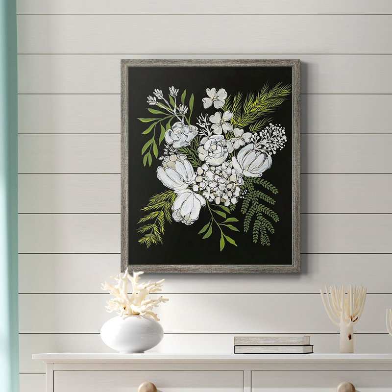 Alabaster Bouquet II, toile encadrée de qualité supérieure - prête à être accrochée, Argent patiné, H 24 po x l 20 po