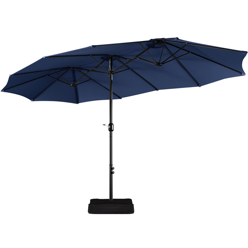 Parasol de marché rectangulaire de 15 pi x 9 pi avec base, parasol de patio triple, bleu marine (sable non inclus), Marine