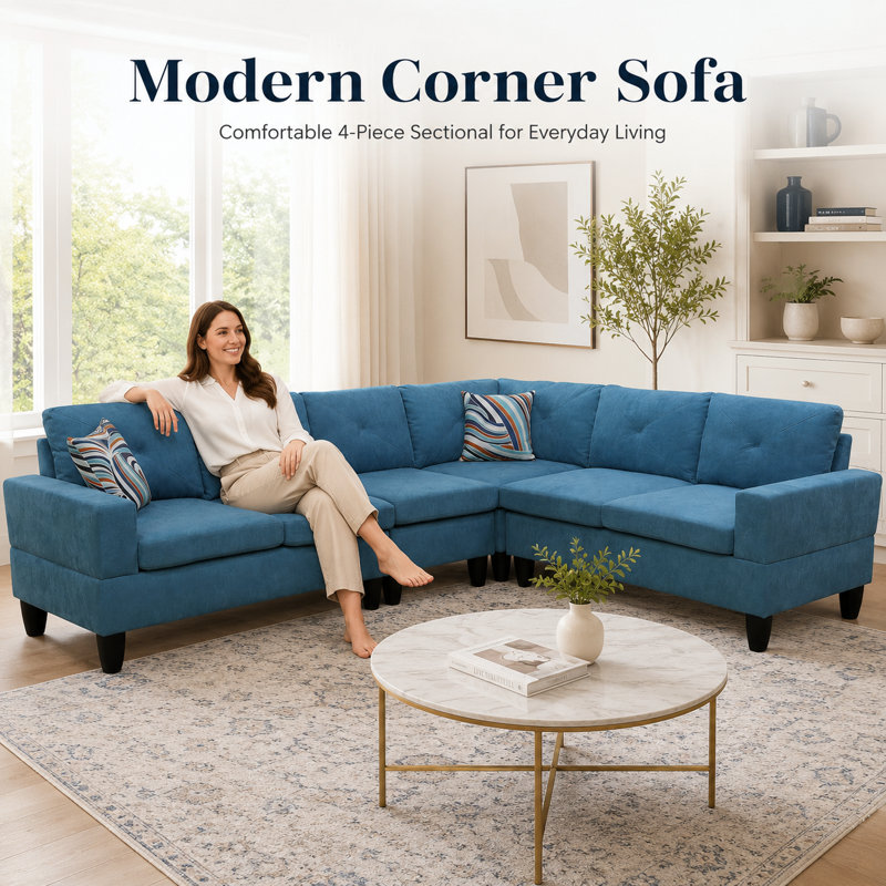 Modular 4-Piece Sectional Sofa – Customizable Corner Couch for Movie Nights & Family Gathering, Easy Rearrange Design, Multiple Colors Available