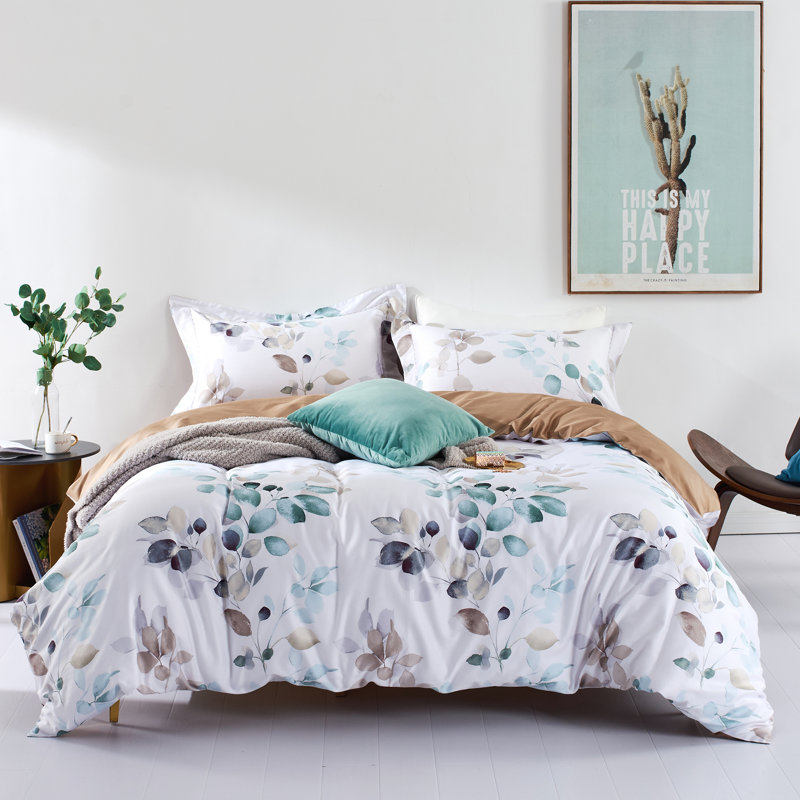Lunaria Corsello 100% Long-Staple Cotton Duvet Cover Set, Teal Leaf Gradient, 3pc Ultra-Soft Breathable Bedding