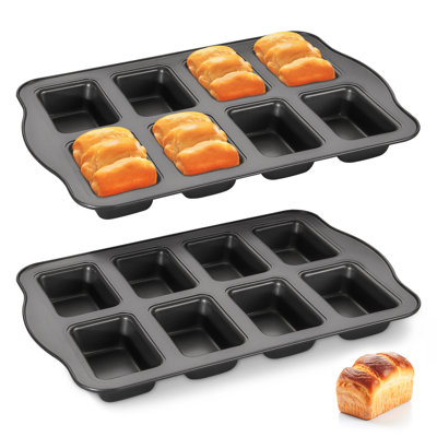 2 Pack Mini Loaf Baking Pans 8-Cavity, Nonstick Small Cornbread Pan, Tiny Banana Bread Pan Set, Heavy Duty Brownie TIn, Dark Grey