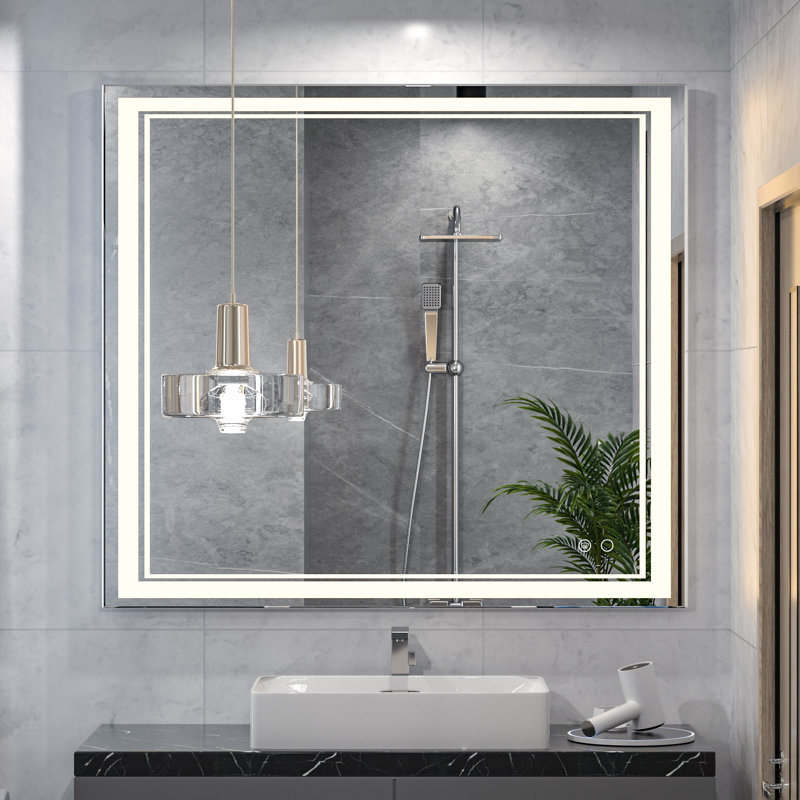 Adorna Frameless LED 3 Color Dimmable Lighting Bathroom Vanity Mirror, Memory Function, Anti-fog, 36" x 36"