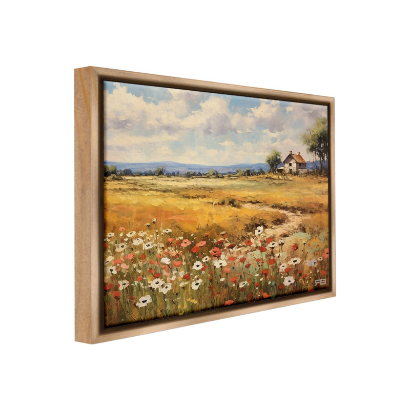 "Countryside Poppy Meadow" par RB sur toile, Cadre flottant orme Montalcino, H 25 po x l 31 po