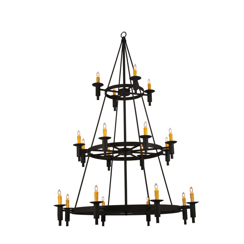 Lustre en roue de chariot à 20 lumières de style bougie Argelia